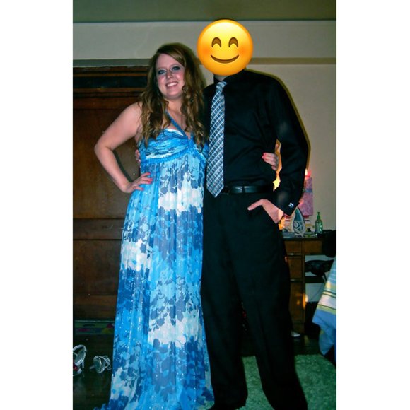 BCBGMaxAzria Blue Grecian Silk Chiffon Dress - Picture 7 of 7